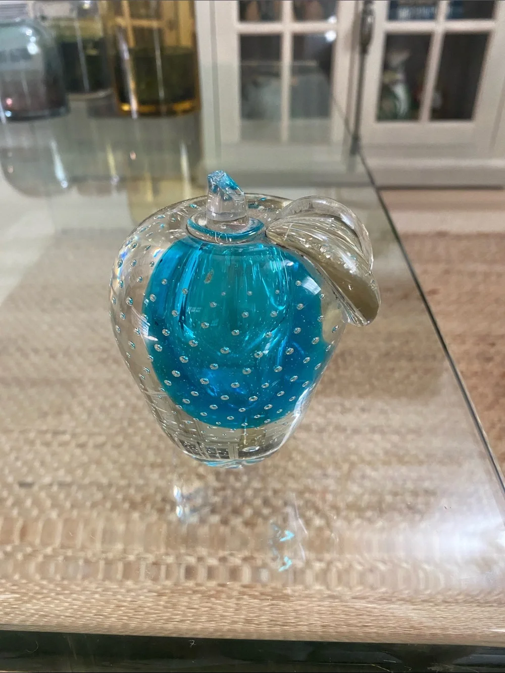 Handblown Blue Glass Apple Decorative Accent